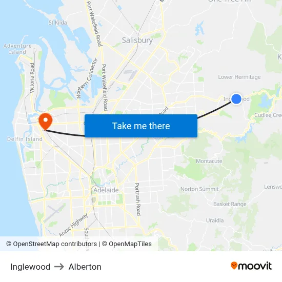 Inglewood to Alberton map