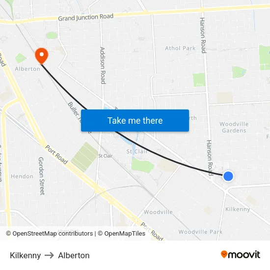 Kilkenny to Alberton map