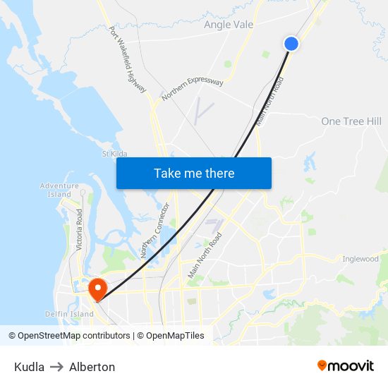 Kudla to Alberton map