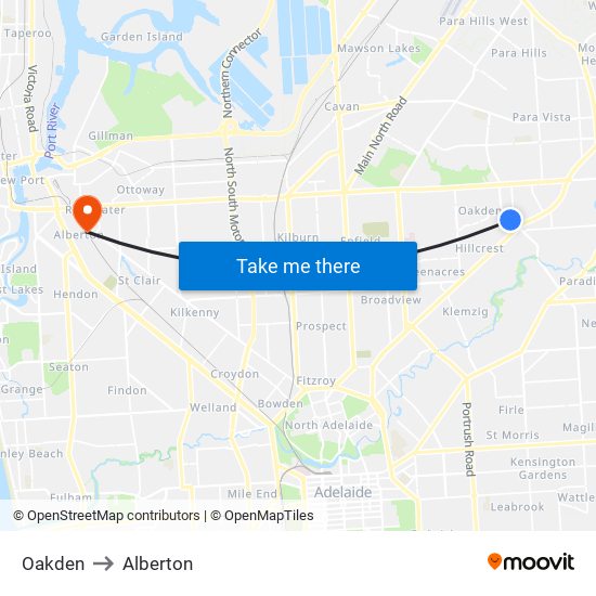 Oakden to Alberton map