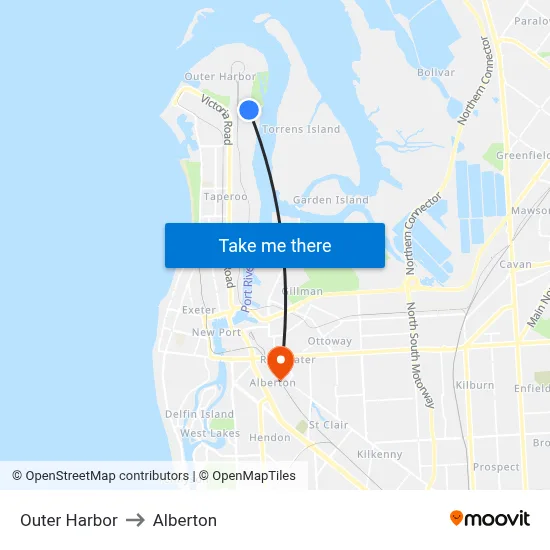 Outer Harbor to Alberton map