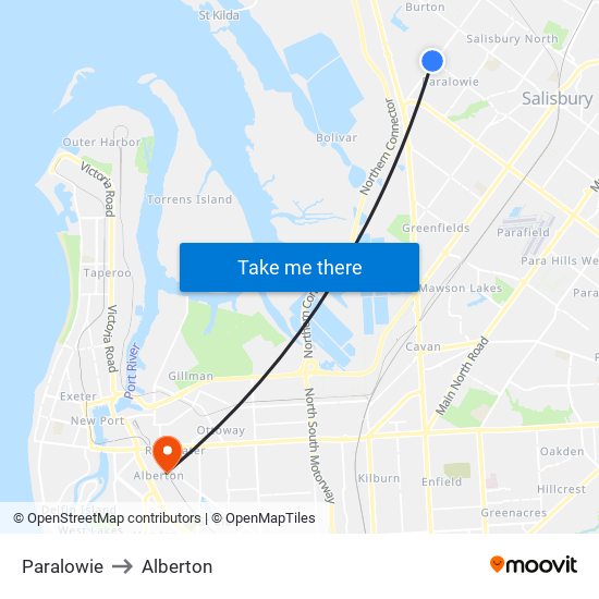 Paralowie to Alberton map