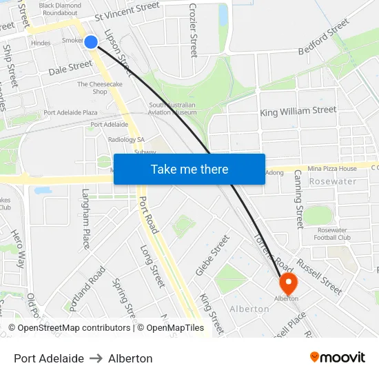 Port Adelaide to Alberton map