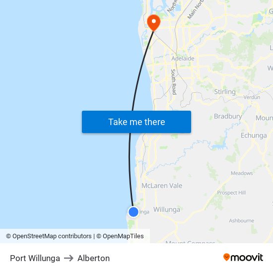 Port Willunga to Alberton map