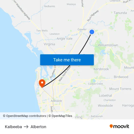 Kalbeeba to Alberton map