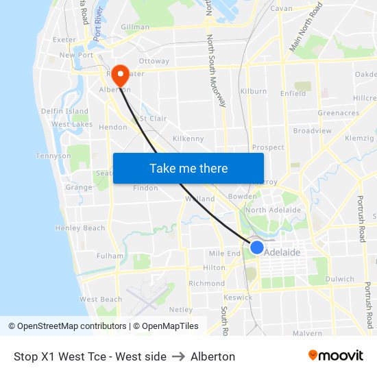 Stop X1 West Tce - West side to Alberton map