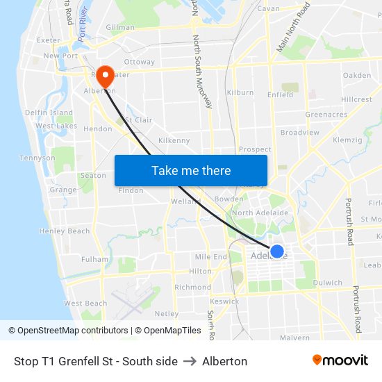 Stop T1 Grenfell St - South side to Alberton map