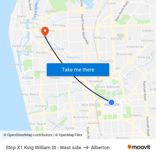 Stop X1 King William St - West side to Alberton map