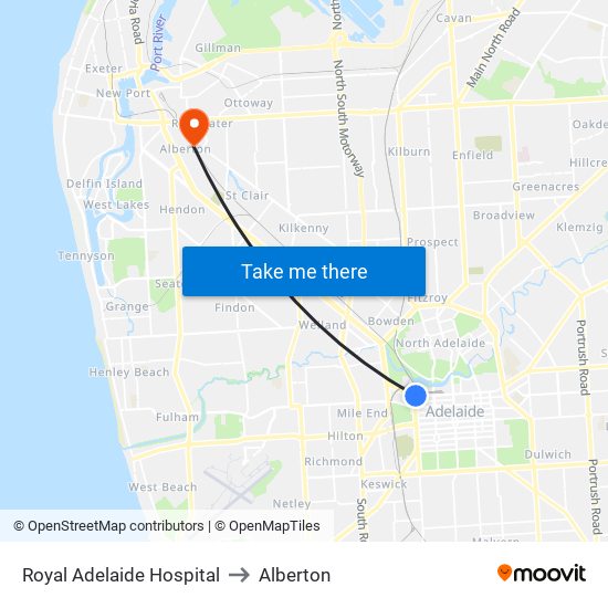 Royal Adelaide Hospital to Alberton map