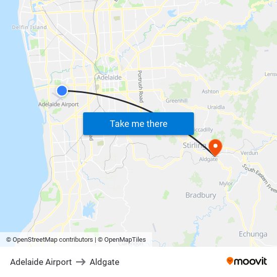 Adelaide Airport to Aldgate map