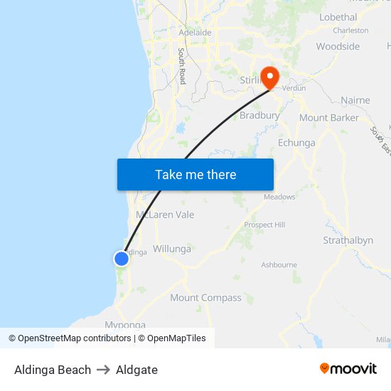 Aldinga Beach to Aldgate map