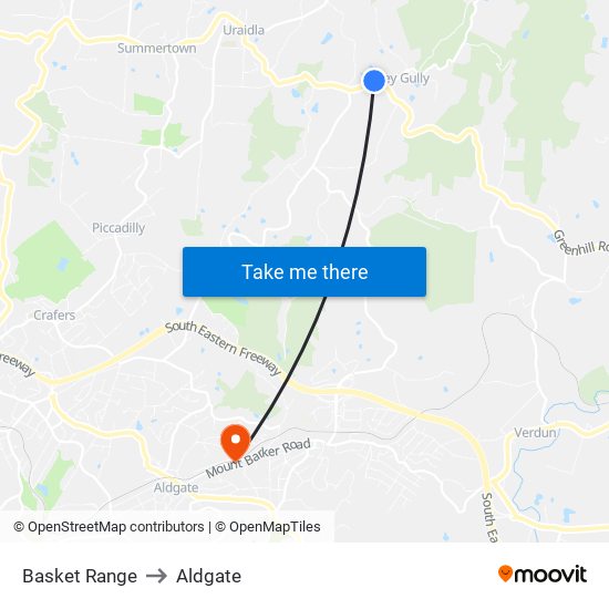 Basket Range to Aldgate map