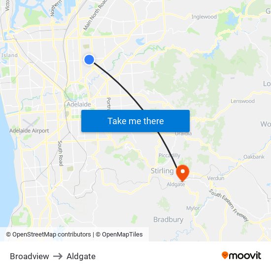 Broadview to Aldgate map