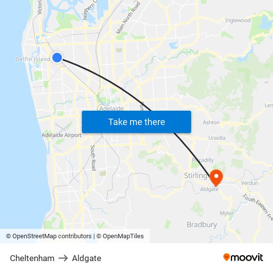 Cheltenham to Aldgate map