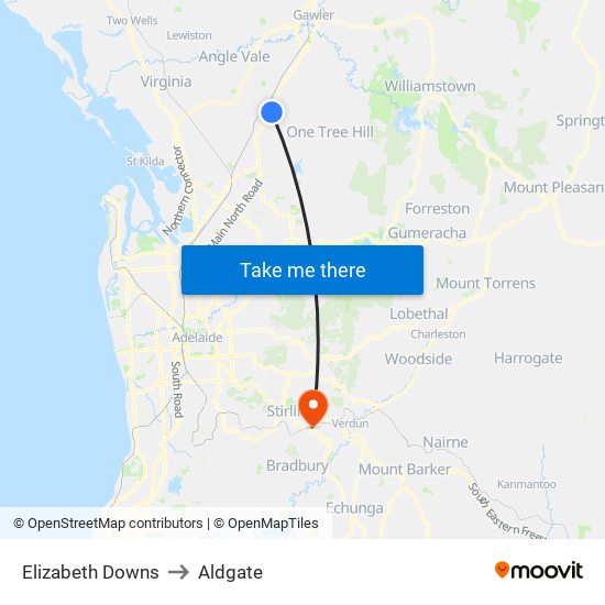 Elizabeth Downs to Aldgate map