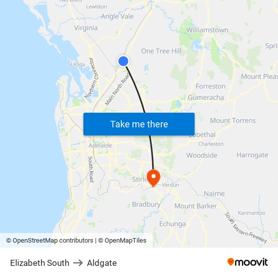 Elizabeth South to Aldgate map