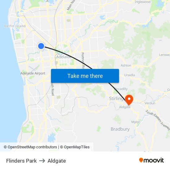 Flinders Park to Aldgate map