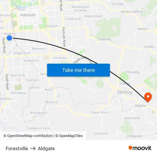 Forestville to Aldgate map