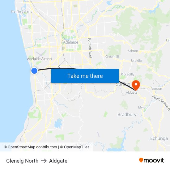 Glenelg North to Aldgate map