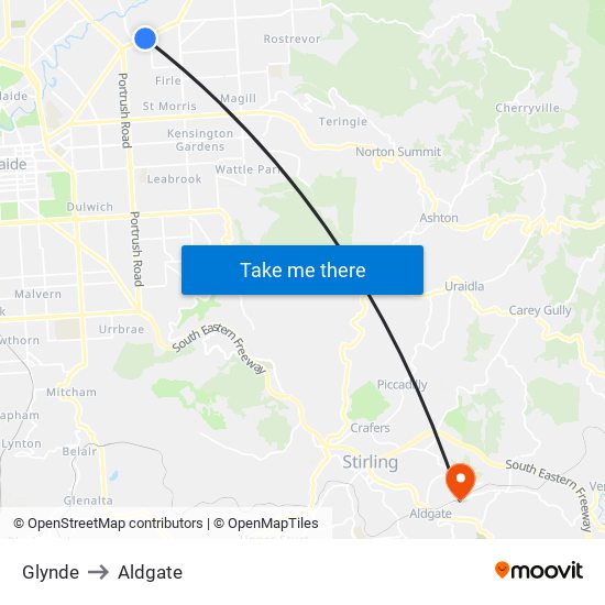 Glynde to Aldgate map