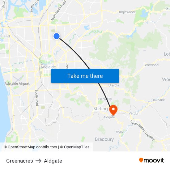 Greenacres to Aldgate map