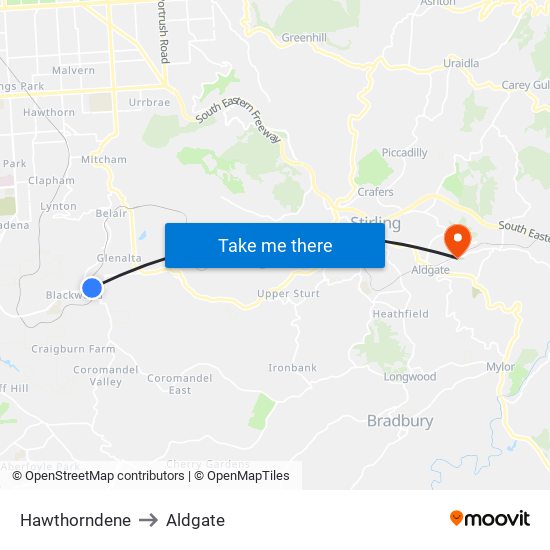 Hawthorndene to Aldgate map