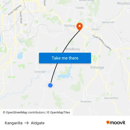 Kangarilla to Aldgate map