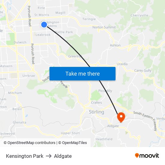 Kensington Park to Aldgate map