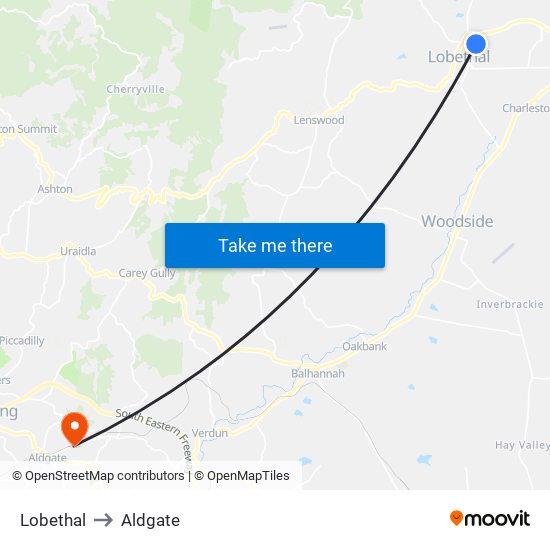 Lobethal to Aldgate map