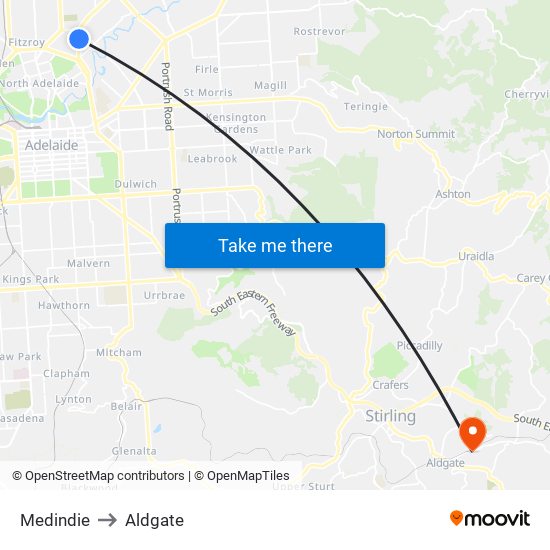 Medindie to Aldgate map