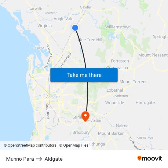 Munno Para to Aldgate map