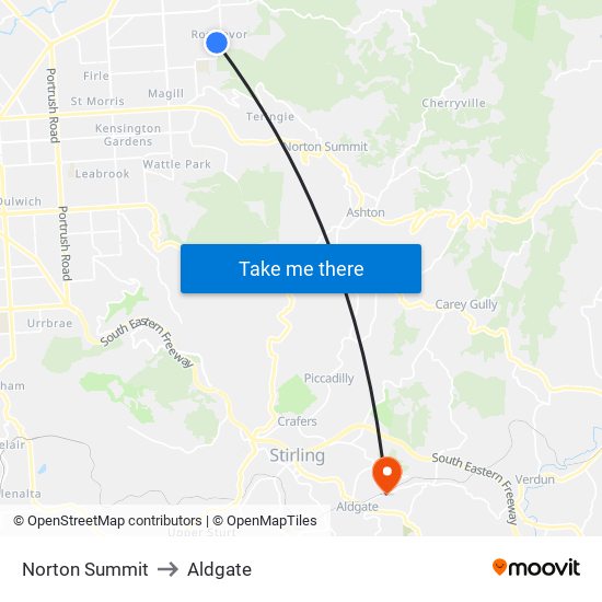 Norton Summit to Aldgate map