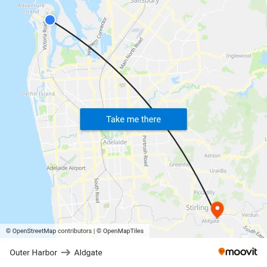 Outer Harbor to Aldgate map