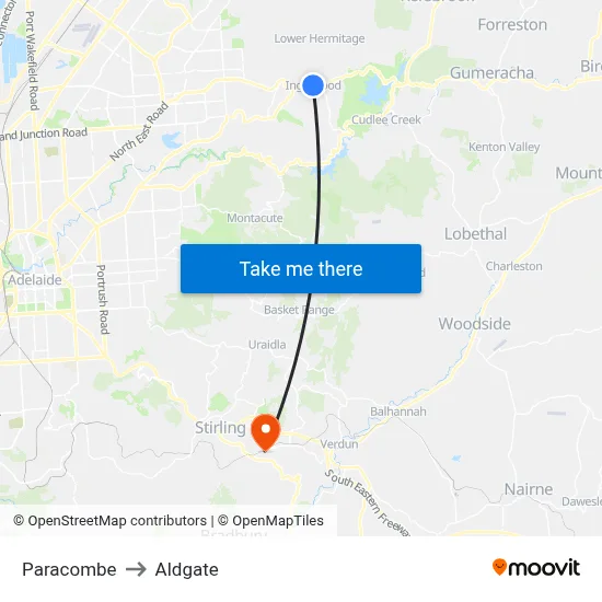 Paracombe to Aldgate map