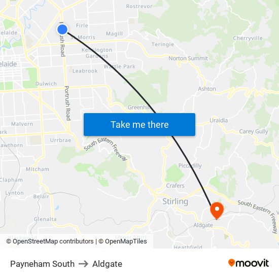 Payneham South to Aldgate map