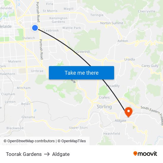 Toorak Gardens to Aldgate map