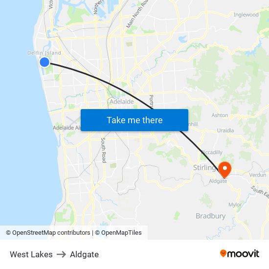 West Lakes to Aldgate map