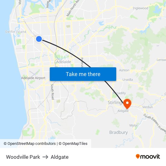 Woodville Park to Aldgate map