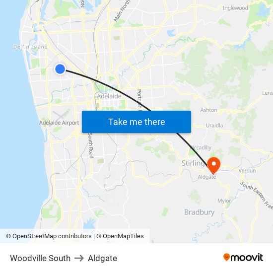 Woodville South to Aldgate map