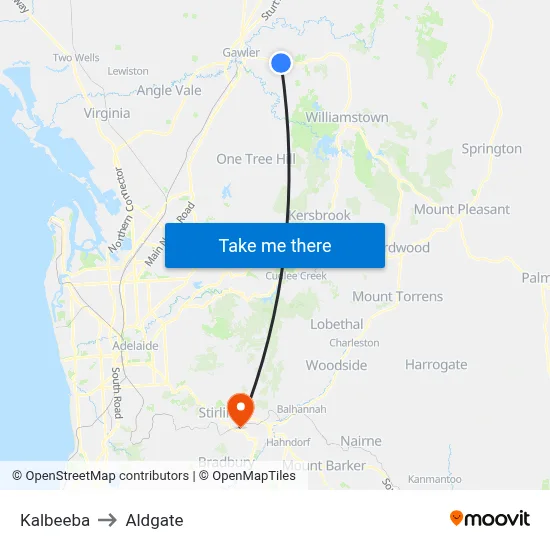 Kalbeeba to Aldgate map