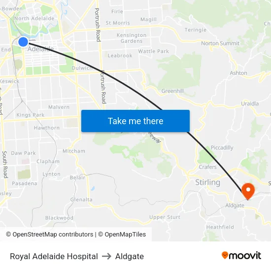 Royal Adelaide Hospital to Aldgate map