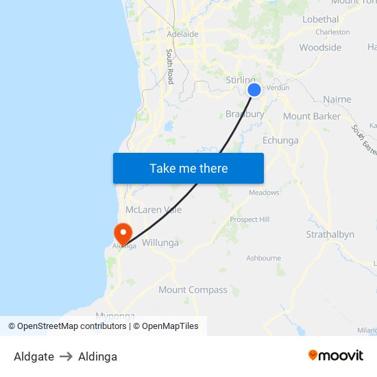 Aldgate to Aldinga map