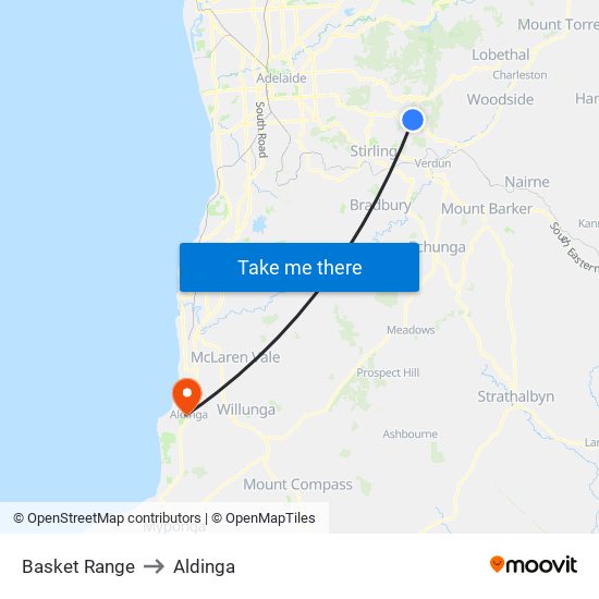 Basket Range to Aldinga map