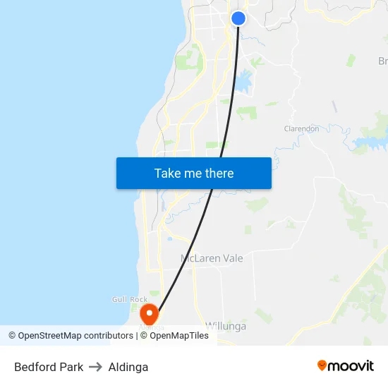 Bedford Park to Aldinga map