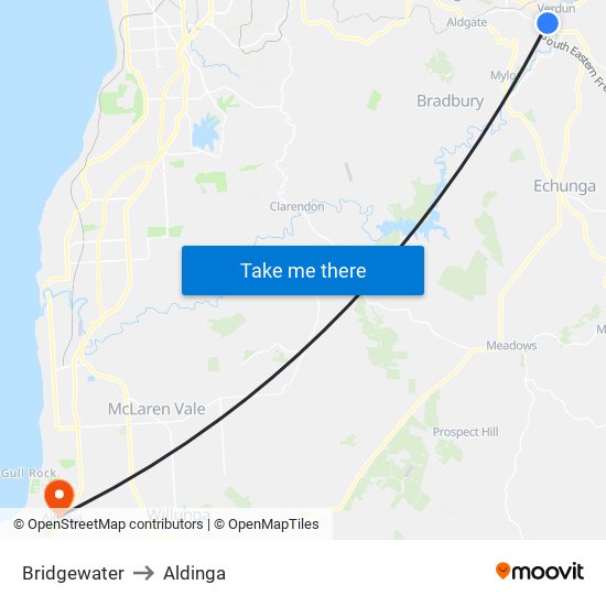 Bridgewater to Aldinga map