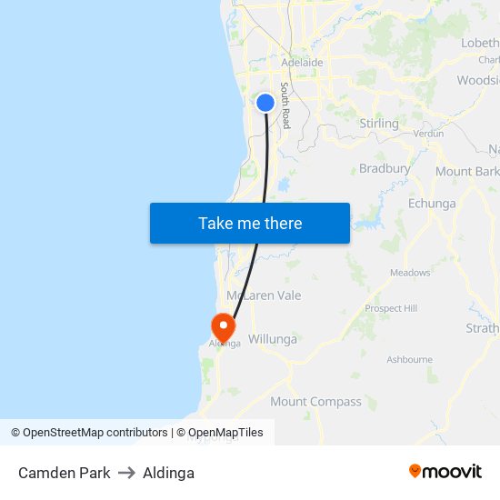 Camden Park to Aldinga map