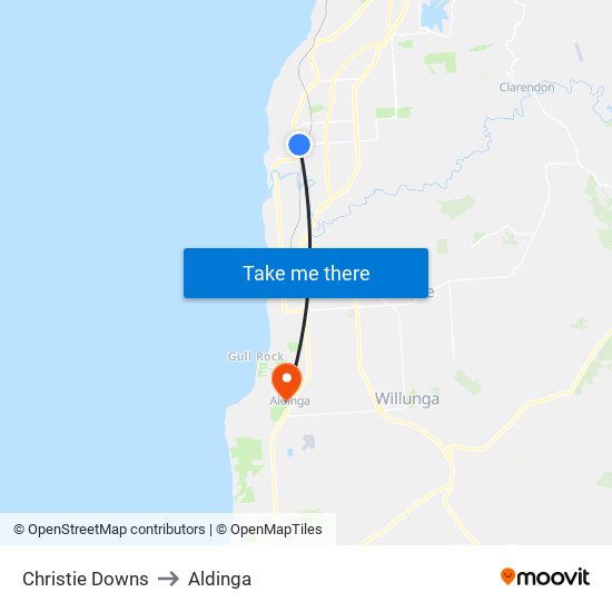 Christie Downs to Aldinga map