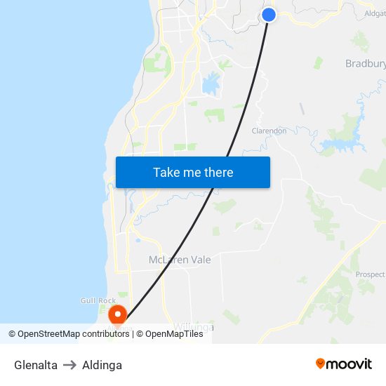 Glenalta to Aldinga map
