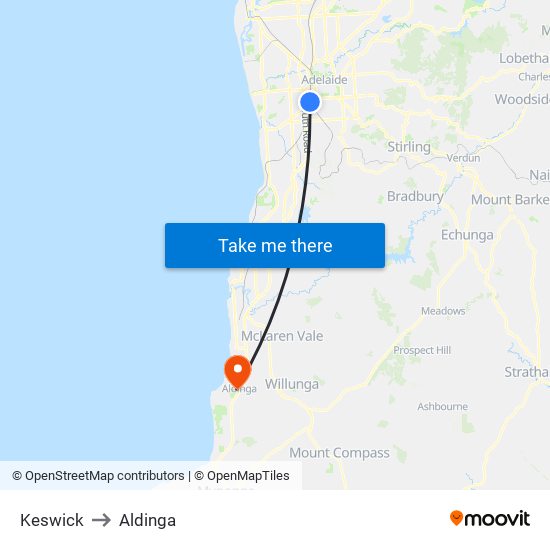 Keswick to Aldinga map