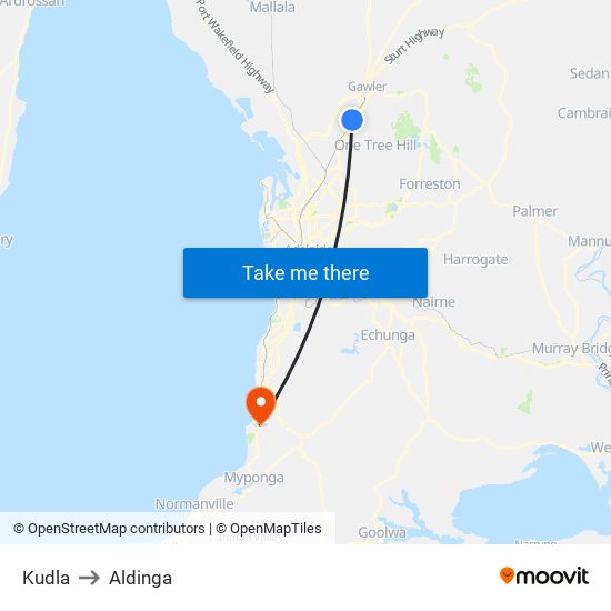 Kudla to Aldinga map